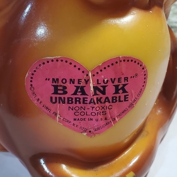 Vtg Money Lover Bank Hungry Lion 1971 N.Y. Vinyl Prod. Comp coin change piggy - Picture 14 of 15